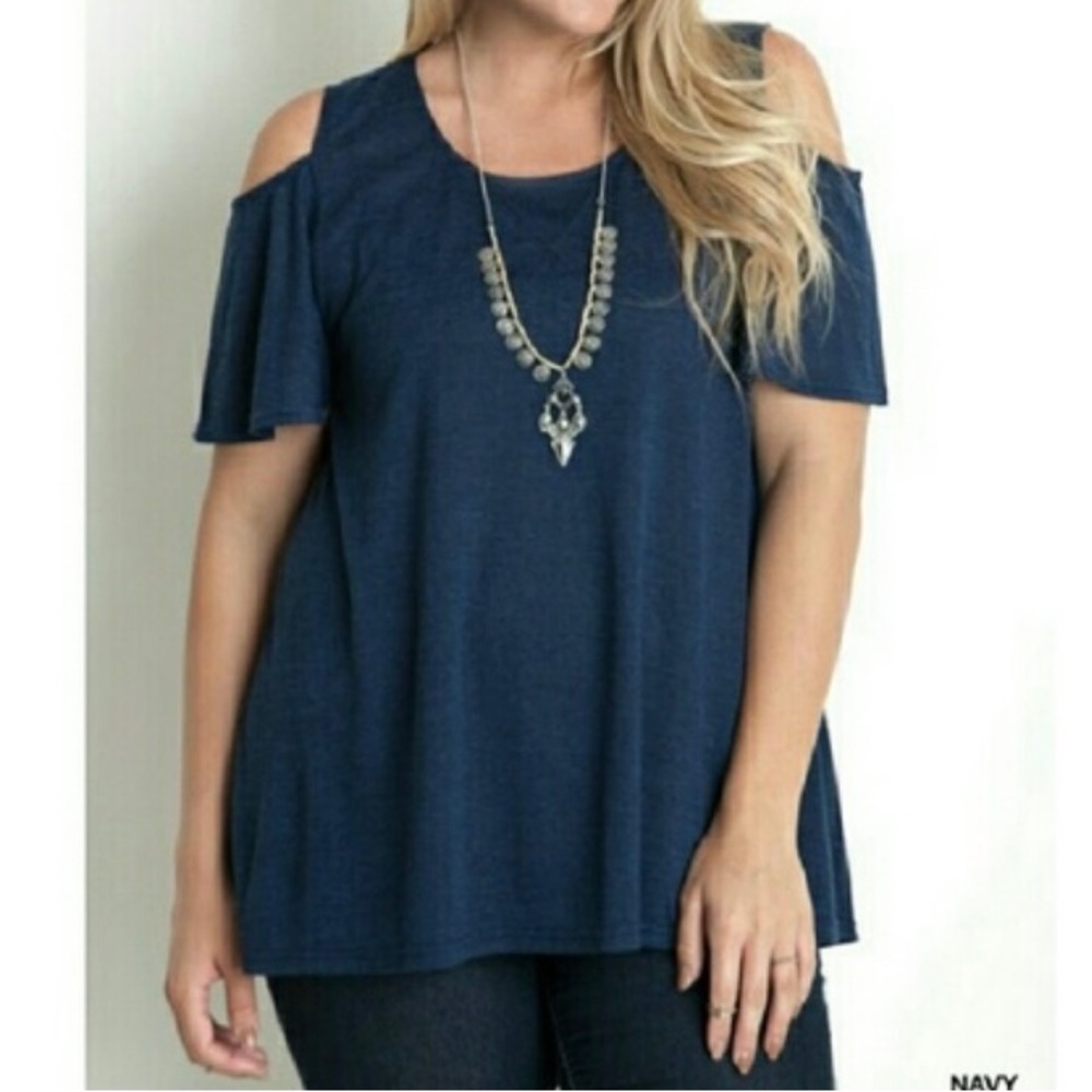 Navy Blue Cold Shoulder Tunic